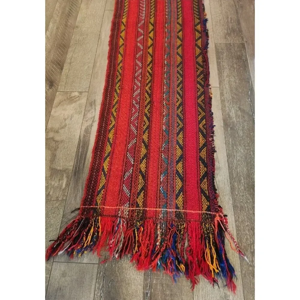 Antique Tribal Tent Band Fragment Wool 113x19 Sumac Weave Wall Tapestry / Runner